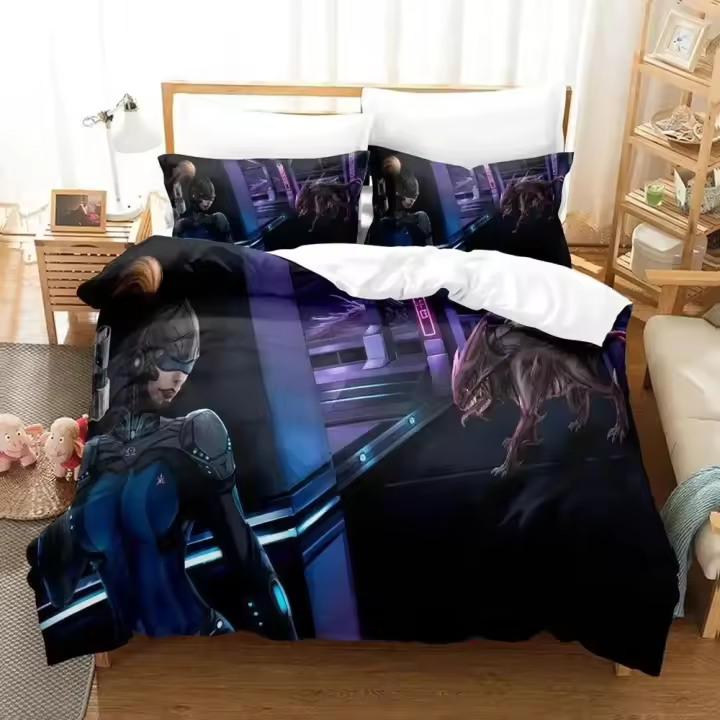 Juego de Ropa de Cama 3D Metroid Prime Cubierta de Edredón, Funda de Almohada, Acolchado para Rey y Reina Diseño de Fantasía para Niños y Adultos - 1