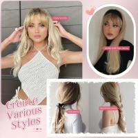 Extensiones de cabello rizado largo y ondulado con flequillo, adornos de pelo sintético, Clip Natural en cierres superiores, postizo - details 8