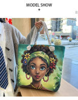 Nueva bolsa de mano bolsa de playa Bart pintado pintura bolsa de dibujos animados lino bolsa de lona de gran capacidad negro hermosa mujer - details 6