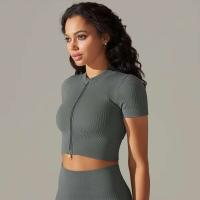Hamidou-Camiseta deportiva con cremallera para mujer, Top elástico ajustado y transpirable, ropa deportiva para gimnasio, correr y Yoga - details 34