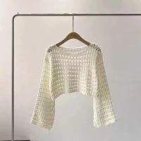 Camiseta Vintage ahuecada, suéter de punto informal, camiseta holgada Y2K, suéter fino con cuello redondo, jerséis de otoño, ropa de calle de moda - details 8