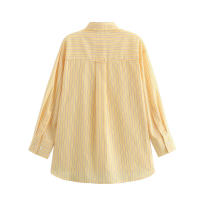 BUNO-2025 Primavera Verano amarillo manteca rayas mujeres camisas sueltas moda cuello vuelto solo pecho camisas finas para mujer - details 18