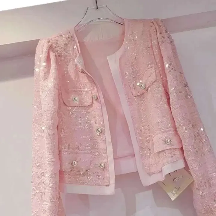 Chaqueta Chic de Lentejuelas Estilo Coreano para Mujer Primavera 2024 Versátil, Delgada, Manga Larga, Moda Socialita - 1