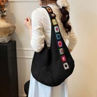 Bolso de mano de ganchillo de gran capacidad para mujer, bolsa tejida hueca ligera de estilo étnico, con correa bordada, tejido de algodón - details 16