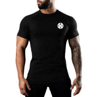 Fashion Sports T Shirt Men Short Sleeve Gym Clothing Fitness Cotton T-Shirt Male Bodybuilding Skinny Tee shirt Summer Tops Tees - details 2
