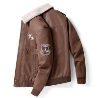 Traje de vuelo con cuello abatible para hombre, ropa de cuero, chaquetas de lana de locomotora, abrigos cálidos, Tops de ocio engrosados de invierno, nuevo - details 1