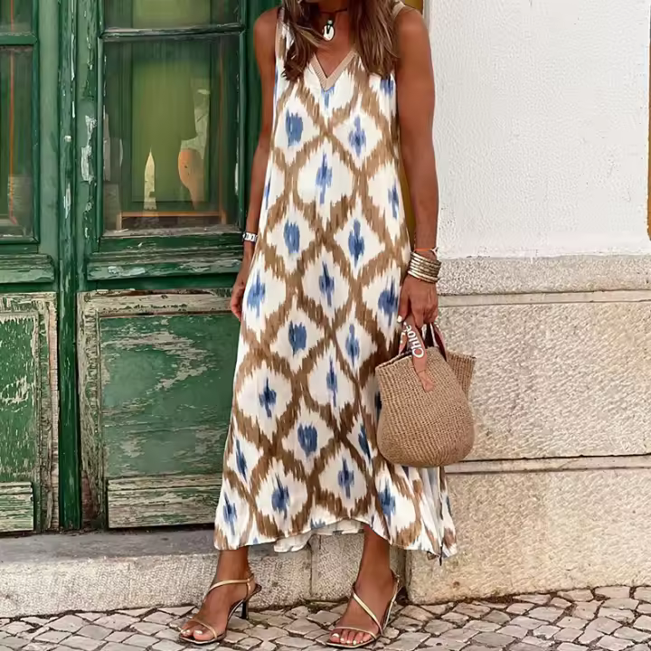 2025 Vestido de verano con cuello en V para mujer, vestidos estampados - 1