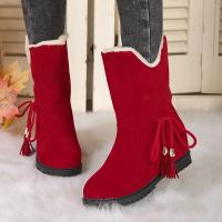 Women's Fashion Bow Decor Snow Boots Solid Color Plush Lined Slip On Flat Shoes Thermal Winter Outdoor Short Boots - details 2