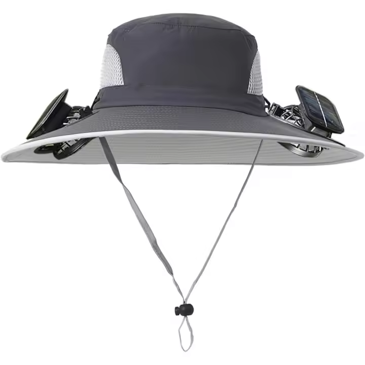 Sombrero con ventilador solar, con 2 ventiladores solares, para exteriores, verano, senderismo, camping, pesca, con protección UV, carga solar y USB. - 1