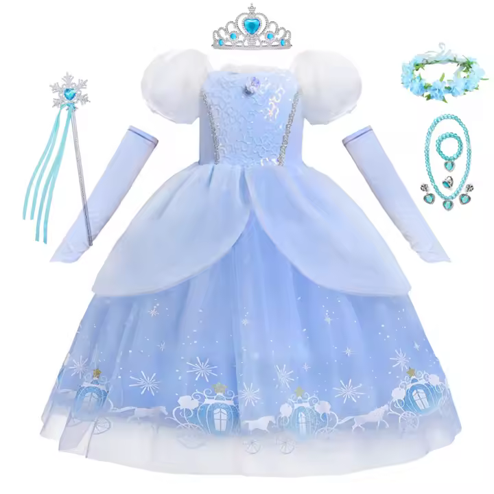 Vestido de Cosplay de princesa Cenicienta para niña y niño, tutú de Carnaval con lentejuelas, ropa de malla para regalo de cumpleaños - 1
