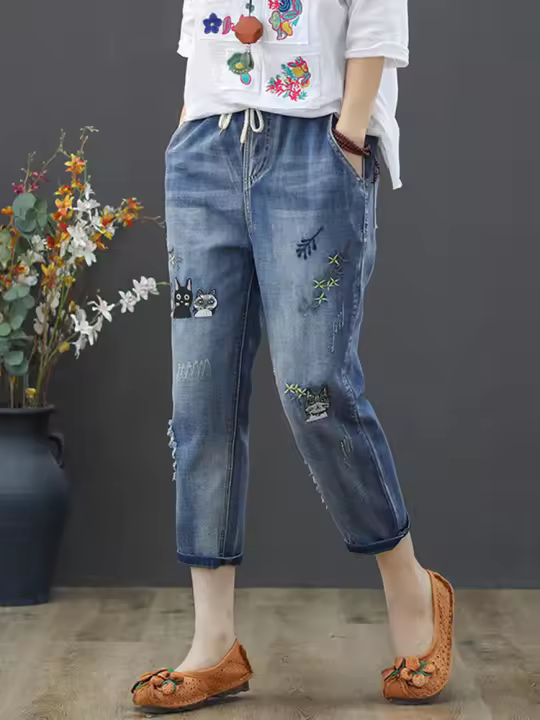 Vaqueros Estampados de Moda para Mujeres Pantalones Casuales Vintage a Tu Medida - 1