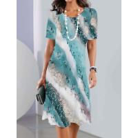 Vestido nuevo de moda y versátil, informal, holgado, de talla grande, con cuello redondo y manga corta. - details 4