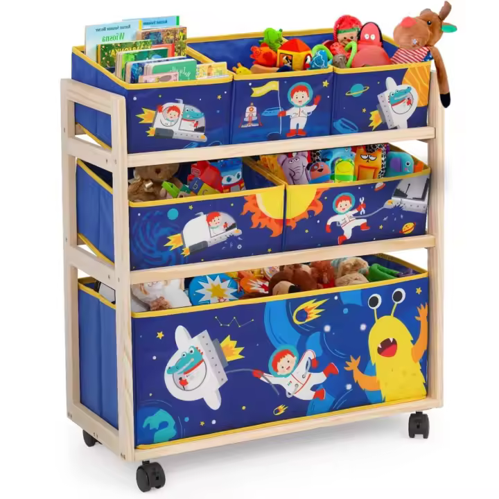 Estantería Infantil con Ruedas 6 Cajas de Tela No Tejida Extraíbles para Sala de Juegos, Escuela - 1
