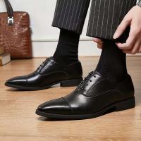 Zapatos Oxford de suela blanda formal para hombre de negocios triples de cuero con cordones en punta - details 6