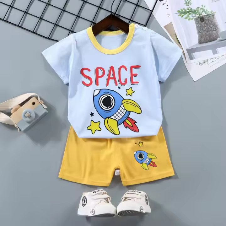 Conjunto de Manga Corta para Niños Puro Algodón Camisetas de Verano para Bebés - 1