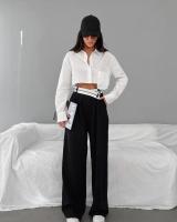 Pantalones de pierna ancha para mujer, pantalones de cintura alta empalmados, pantalones originales negros de otoño e invierno, cómodos de los años 90 - details 5