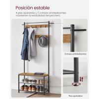 Perchero con Estante para Zapatos, Mueble de Entrada con Banco, 3 en 1, Marco de Acero, para Entrada y Pasillo, 32 x 70 x 177 cm, Estilo Industrial, Marrón Castaño y Negro HSR041B41 - details 4