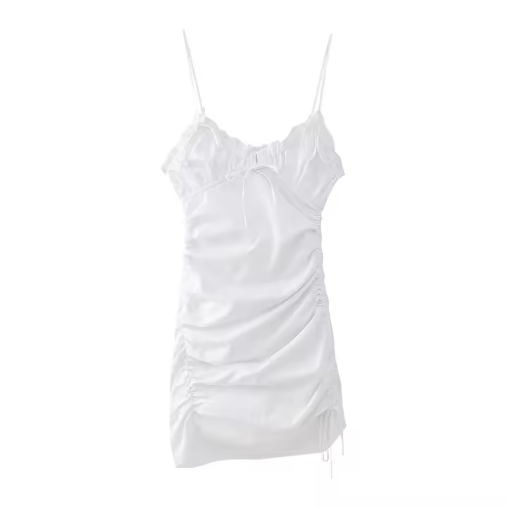 Vestido entallado de tela tipo gabardina plisada con escote en V, lazo decorativo y falda corta tipo sling PB&ZA2025sweet - 1