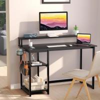 Escritorio de Ordenador con Soporte de Monitor Escritorio de Oficina con Estantes de Almacenamiento Ajustables Pequeño Escritorio Reversible para el Estudio Beige - details 29