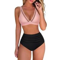 Bikini de Cintura Alta para Mujer 2024 Traje de Baño de Rayas con Cuello en V - details 2
