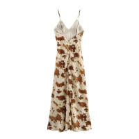 TRAFZA 2025 vestido de noche estampado a la moda para mujer, vestidos por debajo de la rodilla de verano para mujer, vestidos sin mangas con cuello en V y cremallera trasera sin espalda - details 2