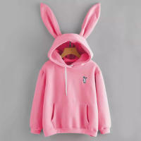 Sudadera con capucha para mujer, suéter de manga larga con Orejas de conejo/gato, con bolsillo frontal, Top - details 5