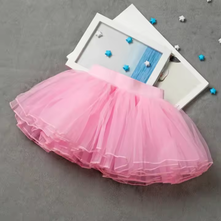 Falda de Ballet de Tul Suave de 4 Capas Color Rosa Elástico Para Niñas Moda de Vestidos - 1