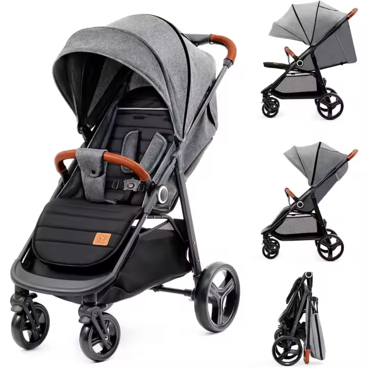 Kinderkraft Silla de Paseo ligera desde Nacimiento hasta 22 kg, Plegado con una sola mano, Posición tumbada, Suspensión de todas las ruedas, Capota grande XL, Grigio - 1