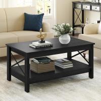 Mesa de Centro Negra con Estante de Almacenamiento, Mesas de Centro Modernas en Forma de X para Sala de Estar, pequeña Mesa de Centro de cóctel de Madera más Gruesa de 2 Niveles - details 0