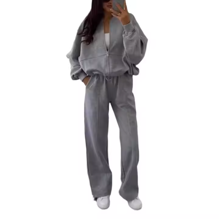 Conjunto de dos piezas para mujer, suéter holgado informal, sudadera con capucha de color sólido, europeo y americano, otoño, nuevo - 1