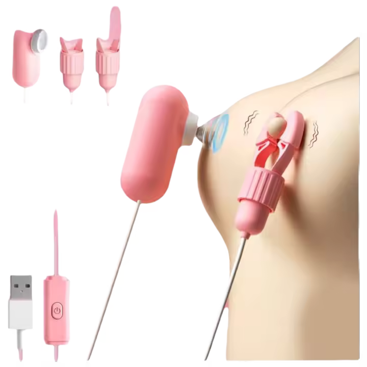 Embalaje privado SEX Pinzas para pezones Vibrador Masajeador de senos Masturbador femenino Lengua Lamiendo Succión Estimulador del clítoris Juguete sexual vibratorio para - 1