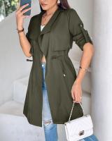 Ropa de mujer 2025 Otoño e Invierno moda suelta Color sólido manga enrollable chaqueta cortavientos de longitud media - details 3