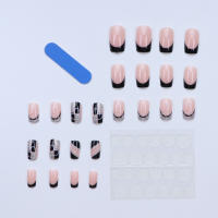 24pcs Uñas Postizas Negras Y Plateadas Con Brillo Detallables Y Reutilizables Con Pegamento De Gel Para Mujeres Y Niñas Incluye 1 Cuchara Para Cutículas - details 2