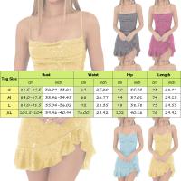 Mini vestido con dobladillo con volantes irregulares y tirantes finos de verano con lentejuelas azules dulces para mujer - details 7