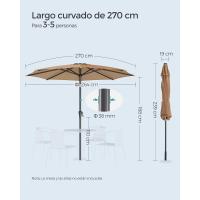 Sombrilla de Jardín 300 cm, UPF 50+, Parasol, 30 ° de Inclinación en dos Direcciones, con , para Patio, Terraza, , Piscina, sin Base, Beige GPU30BE - details 61