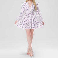 Vestido de primavera de manga larga corto plisado con cuello en V y estampado dulce elegante para mujer - details 4