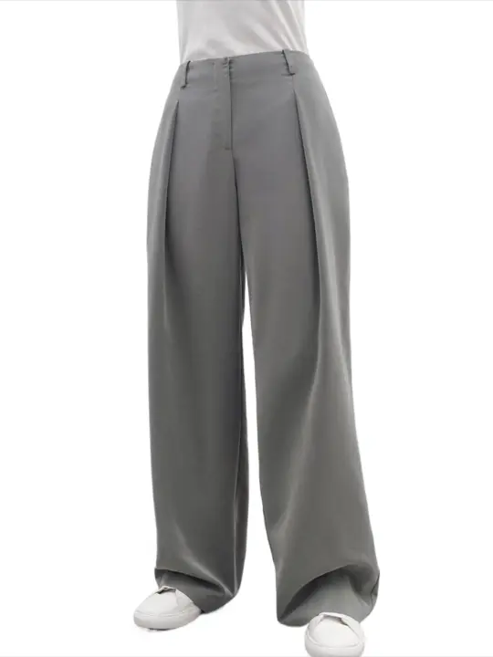 Pantalones de pierna ancha de cintura alta para mujer estilo clásico primavera otoño - 1