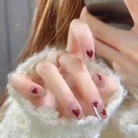 10Pcs Uñas Postizas De Acryl Para Mujer Estilo Corto Hechas a Mano Diseño De Corazón Rojo Uñas Postizas De Manicura Wearables Tamaño XS - details 6