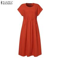 ZANZEA-Vestido elegante de verano, Vestido de manga corta con cuello de pico a la moda para mujer, Vestido veraniego plisado liso a media pantorrilla, Vestido informal de trabajo OL, caftán - details 7