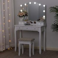 Mesa de Vestir Plegable con Espejo Blanco, 10 Bombillas LED, 5 Cajones, 2 Separadores, Organizador Móvil para Manualidades - details 3