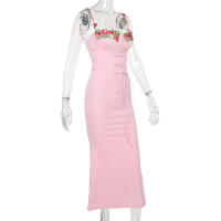 Vestido largo Floral sin mangas con espalda descubierta para mujer, traje Sexy de vendaje con cordones, ajustado para fiesta - details 6