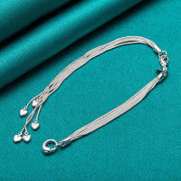 Pulsera de plata de ley 925 con forma de corazón, brazalete con cadena de cinco serpientes, joyería - details 1