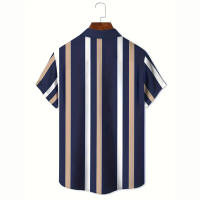 Camisa Casual de Verano para Hombres Estampado a Rayas Manga Corta Cuello Ancho Moda al Aire Libre - details 3