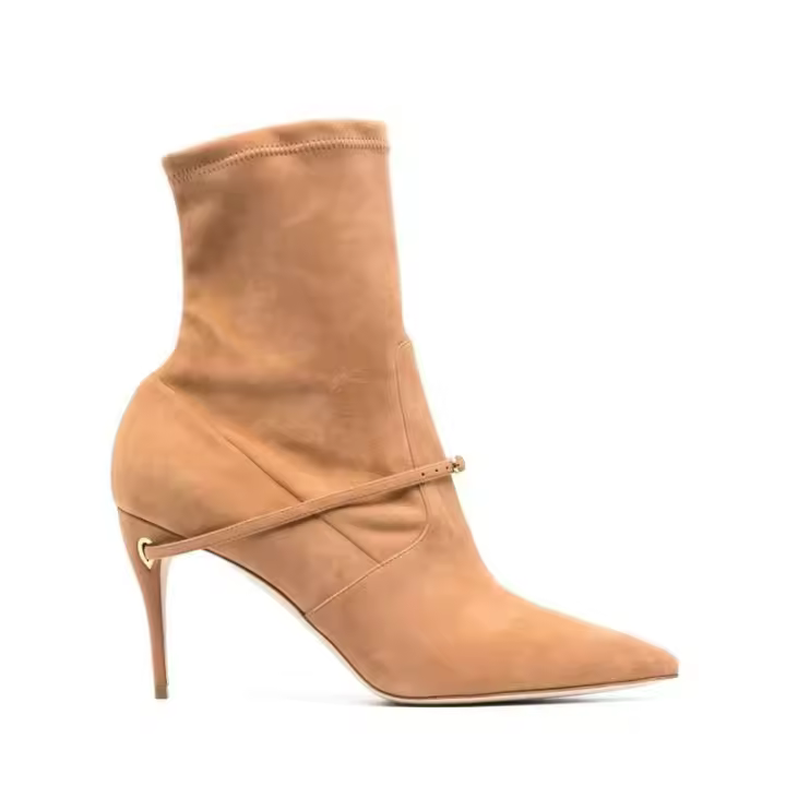 2024 logo gatito tacón botines de oficina mujer minimalista tacones altos delgados puntiagudos invierno occidental gamuza caja - 1