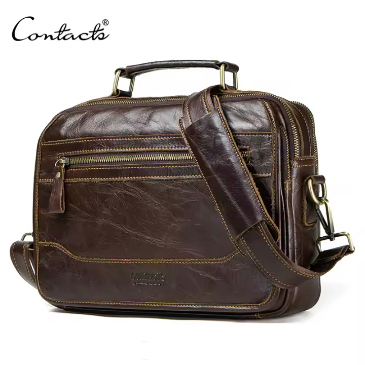 CONTACT'S-bolso bandolera de cuero de vaca para hombre, bandolera grande, informal - 1