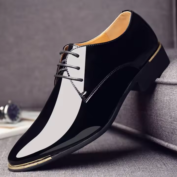 Zapatos de charol para hombre, calzado de vestir con cordones, punta estrecha, boda, fiesta de negocios, 5 colores, 2025 - 1