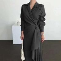 Elegante Vestido Largo con Pliegues para Mujer 2024 Traje de Oficina de Color Sólido Elegante - details 3