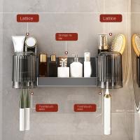 Soporte de plástico para cepillos de dientes, soporte para vasos de enjuague bucal de gran capacidad montado en la pared con tazas, estante de almacenamiento para inodoro que ahorra espacio para el hogar - details 6
