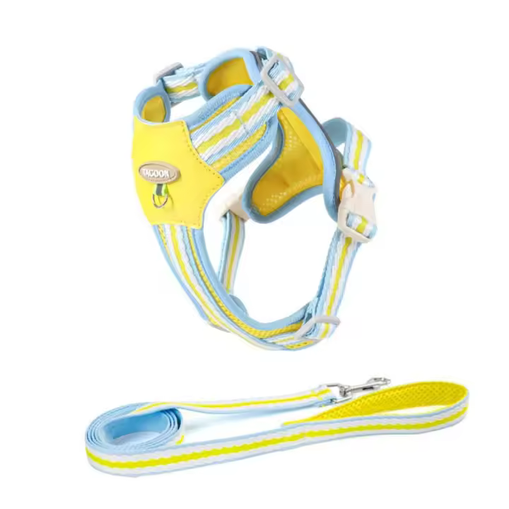 Conjunto de correa con arnés para perro, ligero y transpirable, correa de plomo ajustable para gato, Collar suave y bonito para mascota, cuerda para cachorro - 1