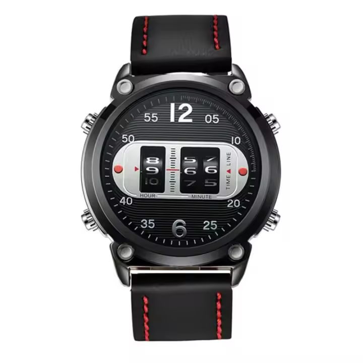 Reloj de Cuarzo Vintage de Lujo Diseño Único de Marca Grande Correa de Cuero Casual Automático - 1